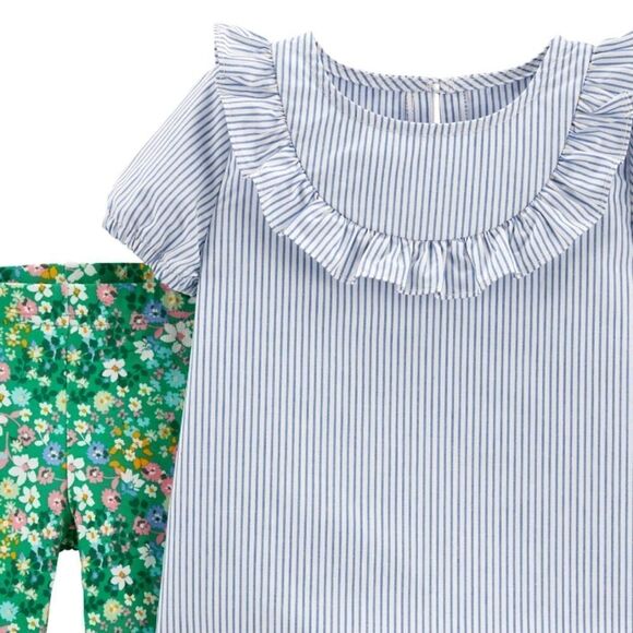 2T NWT Toddler Girl Carter's 2-Piece Striped Top & Floral Capri Leggings Set - Picture 3 of 4